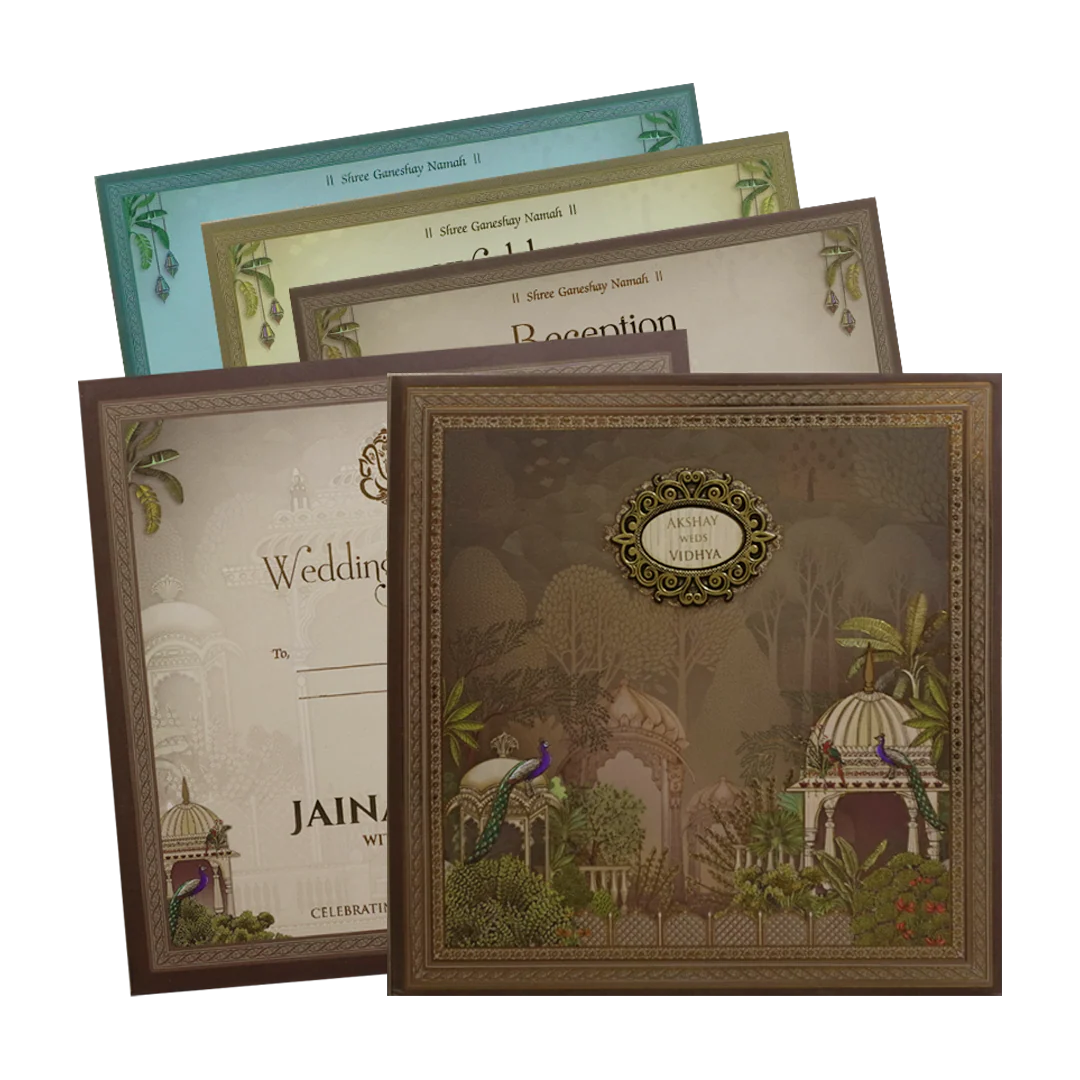 Brown Garden Padded Wedding Card - KSH72740