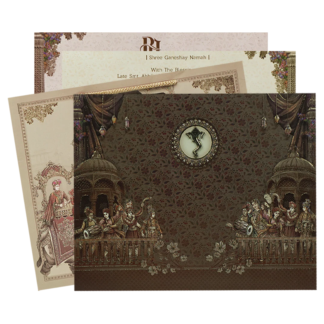 Brown Gold Elephant Bag Style Wedding Card-KSI65210