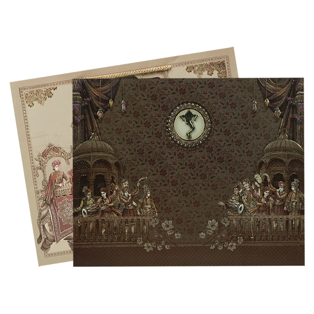 Brown Gold Elephant Bag Style Wedding Card-KSI65210 - Image 2