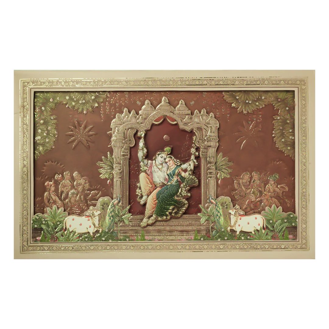 Brown Krishna Radha Padded Wedding Card-KSSC2430 - Image 3