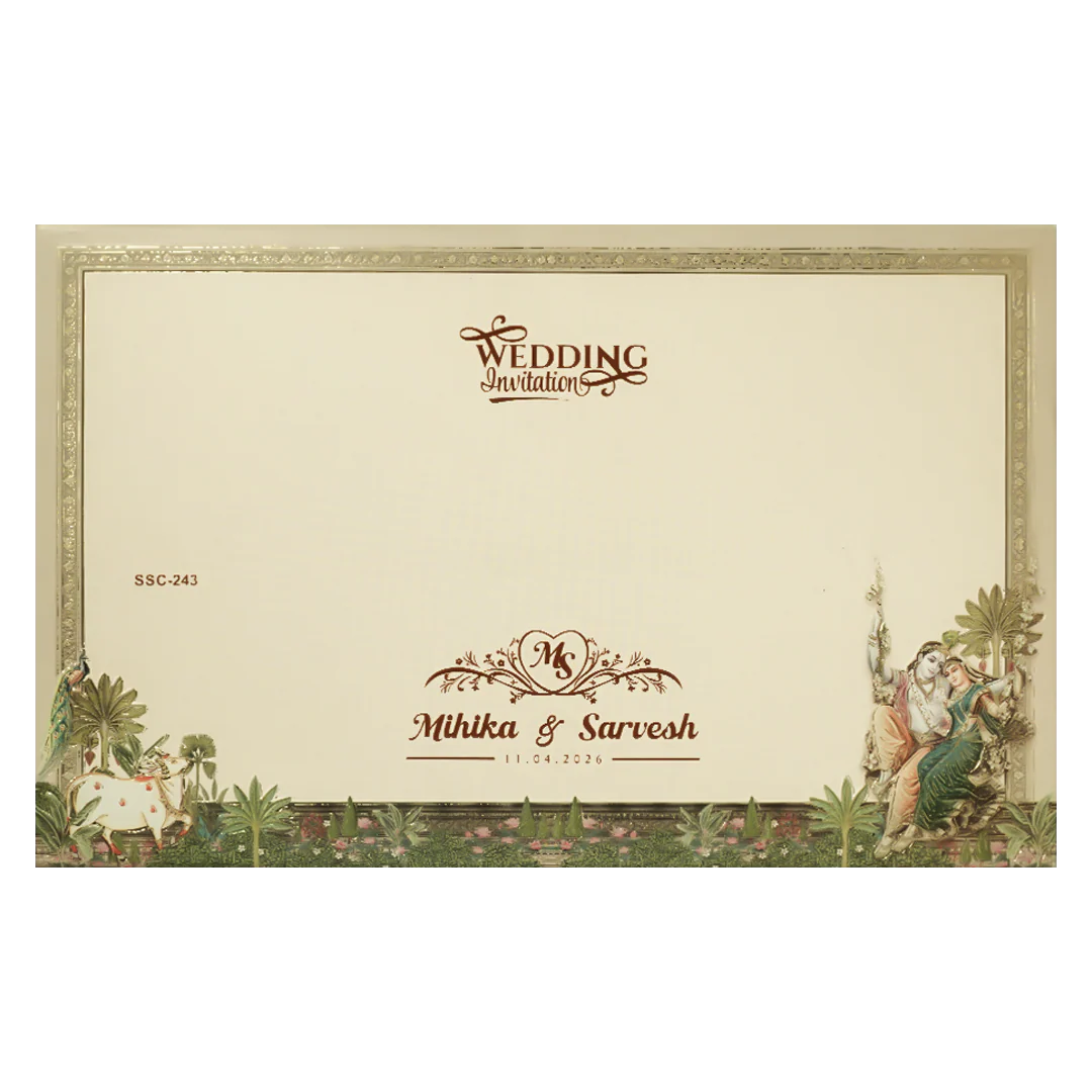 Brown Krishna Radha Padded Wedding Card-KSSC2430 - Image 4