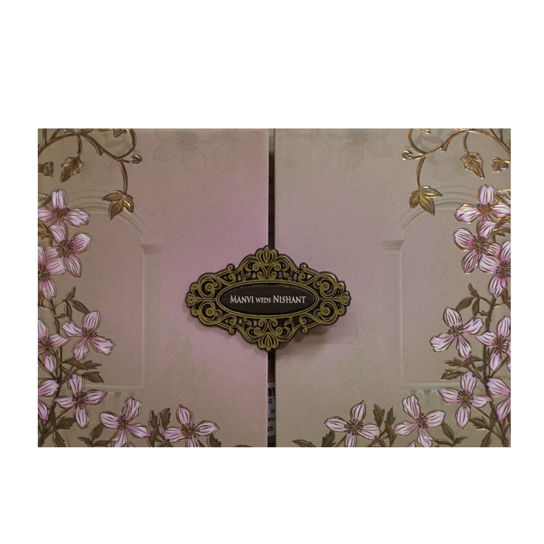 Brown Padded Embossed Floral Wedding Card - KVN07350 - Image 3