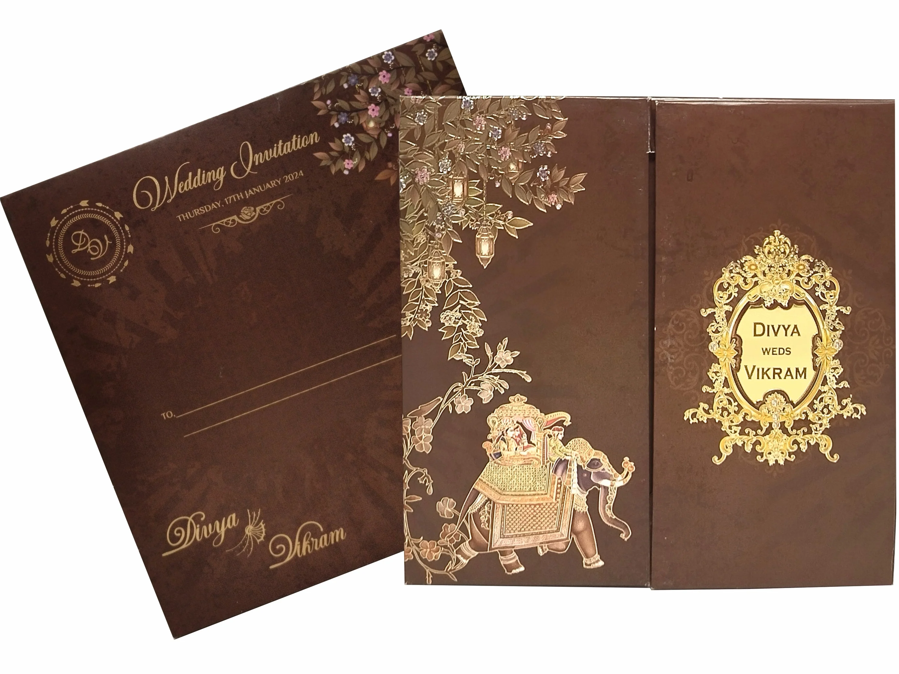 Brown Padded Floral Gold Foiling Print With Open Door Type-KNPO5518N - Image 2