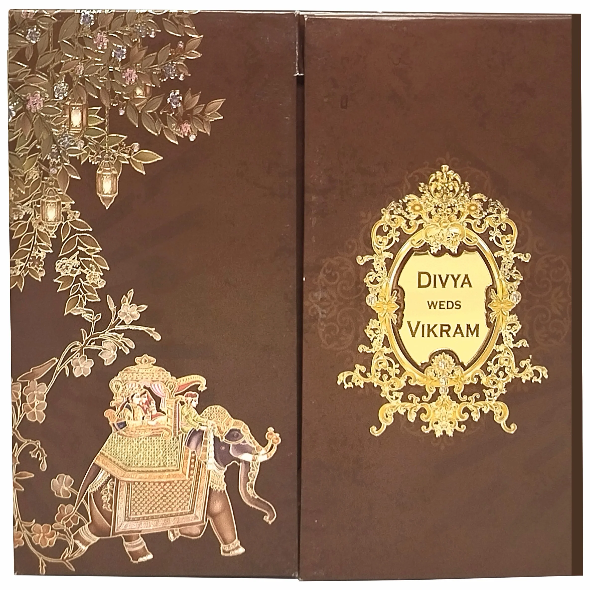 Brown Padded Floral Gold Foiling Print With Open Door Type-KNPO5518N - Image 3