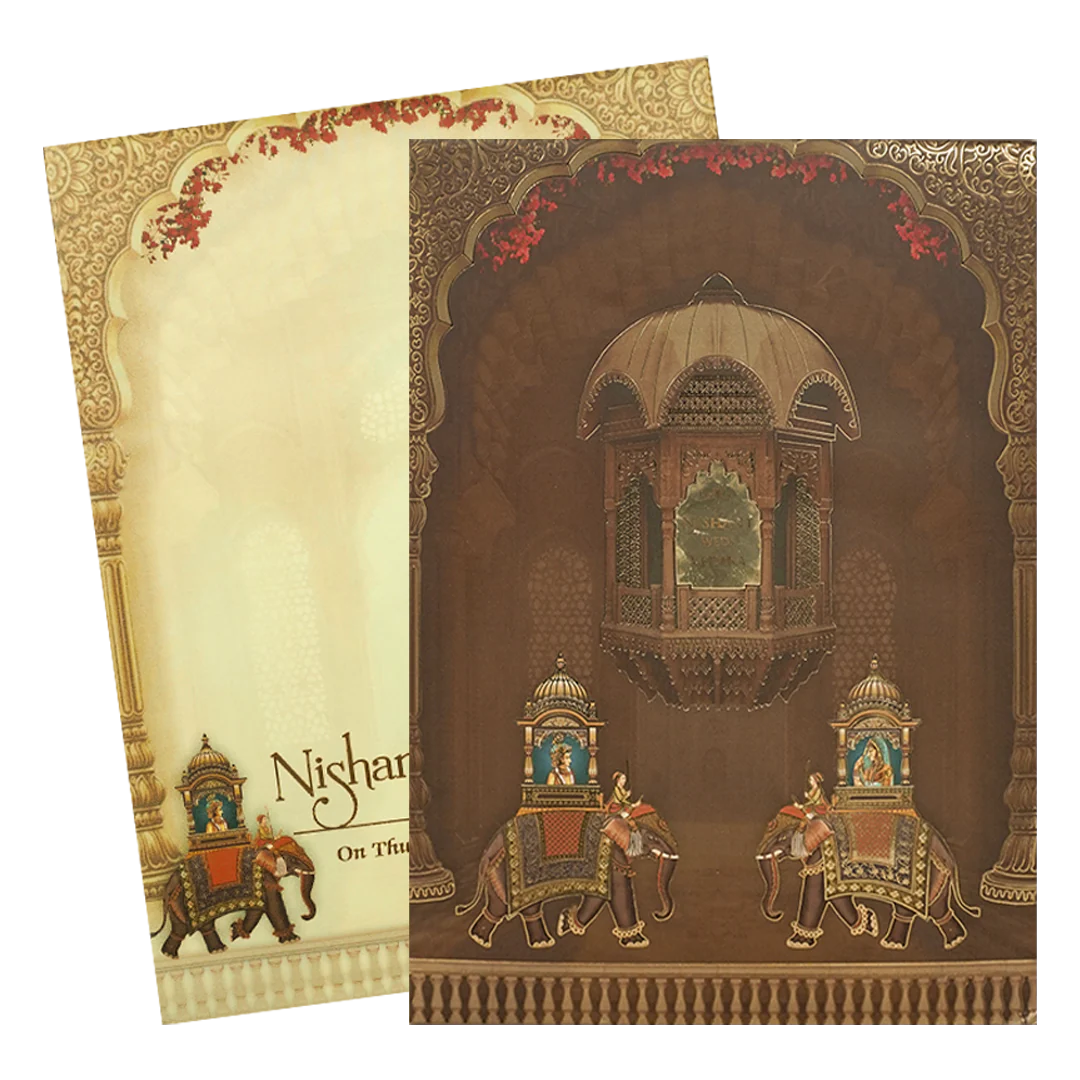 Brown Palace Elephant Padded Wedding Card-KRE27980 - Image 2