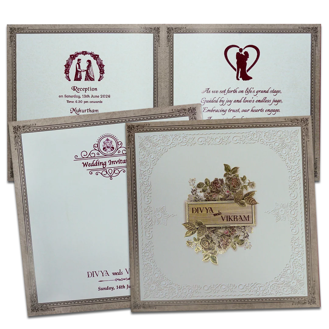 Brown Rose Floral Wedding Card-KNSN6712B