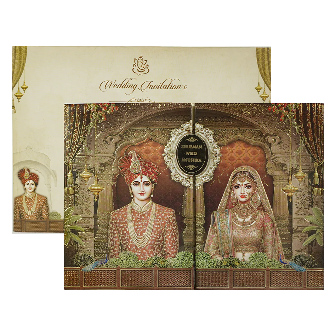 Brown Royal Couple Padded Wedding Card-KRB09310 - Image 2