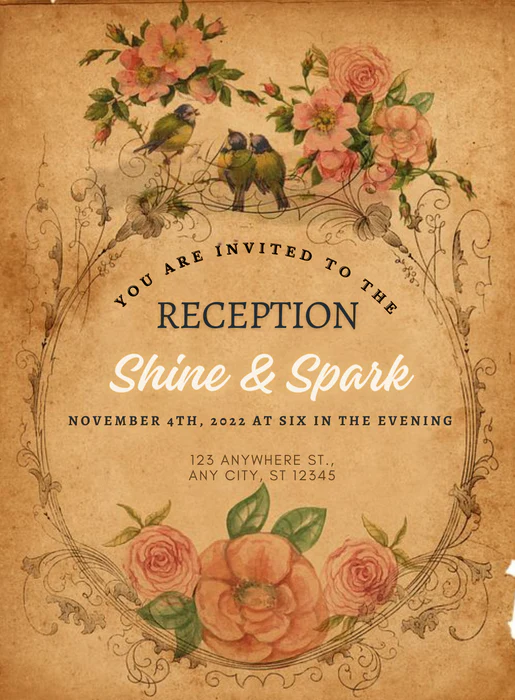 Brown Florals Reception Party Invitation-AARPI022 - Image 2