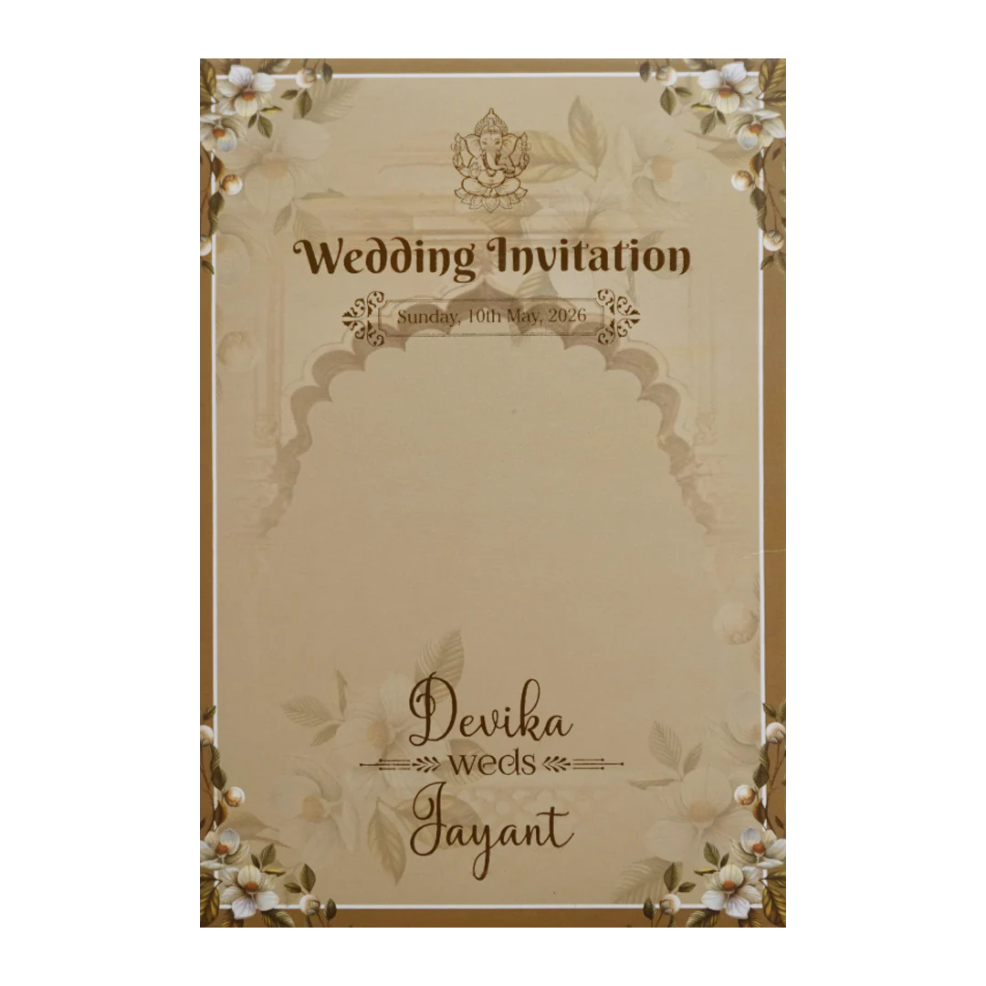 Brownish Cream Padded Floral Arch Wedding Card- KVN07390 - Image 4