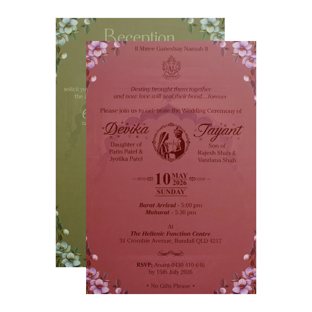 Brownish Cream Padded Floral Arch Wedding Card- KVN07390 - Image 5