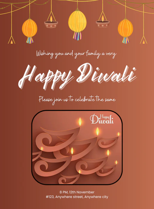 Brown Lit diwali Invitation-AADIW006 - Image 2