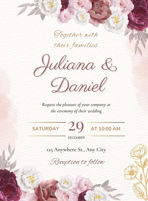 Burgundy Bliss Floral wedding Invitation-AAFWI019 - Image 2