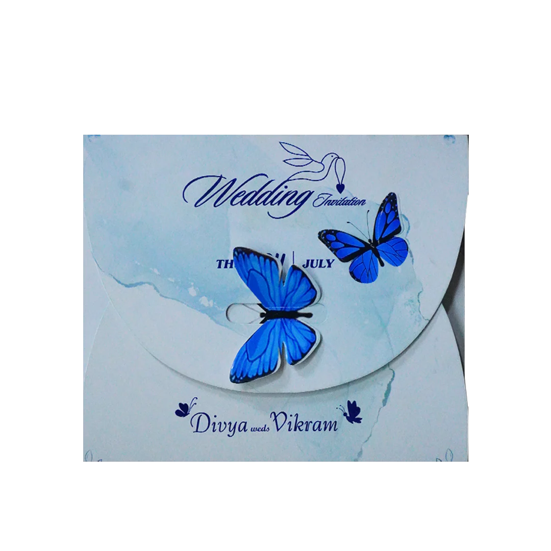 Butterfly Green And Blue Wedding Card-KNTH9610B - Image 3