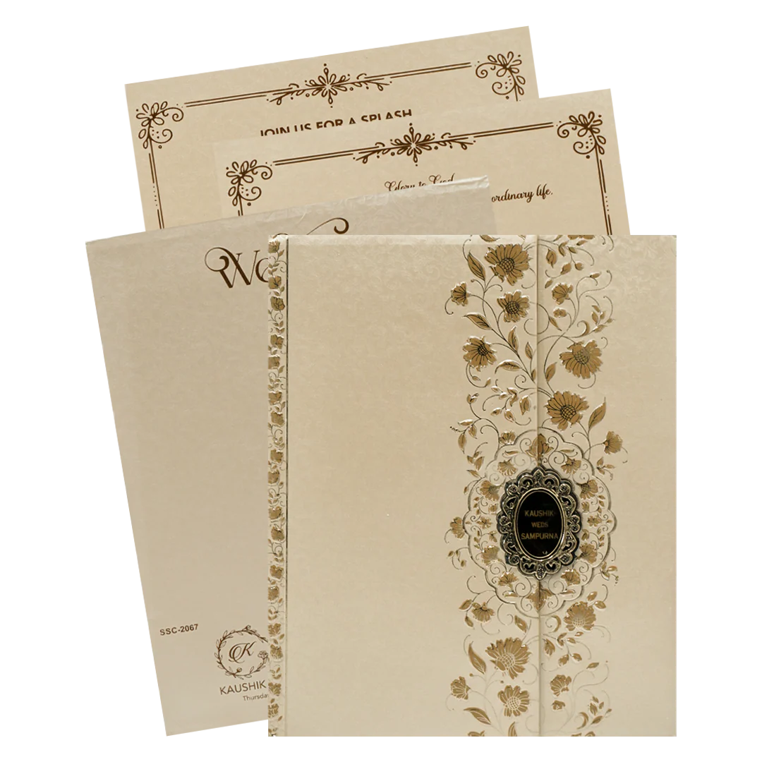 Cream Gold Floral Padded Wedding Card-KSSC2067