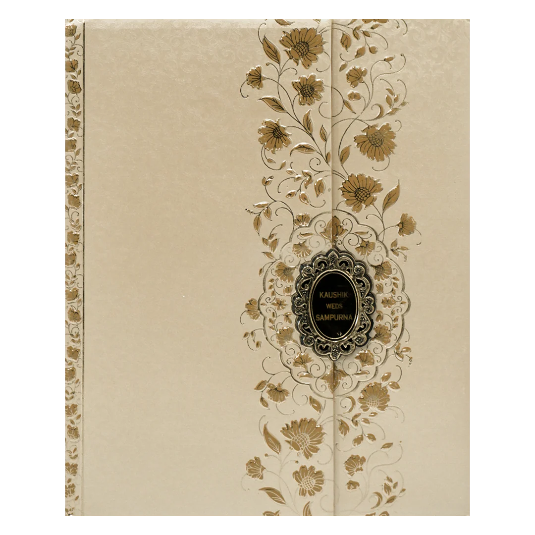 Cream Gold Floral Padded Wedding Card-KSSC2067 - Image 3
