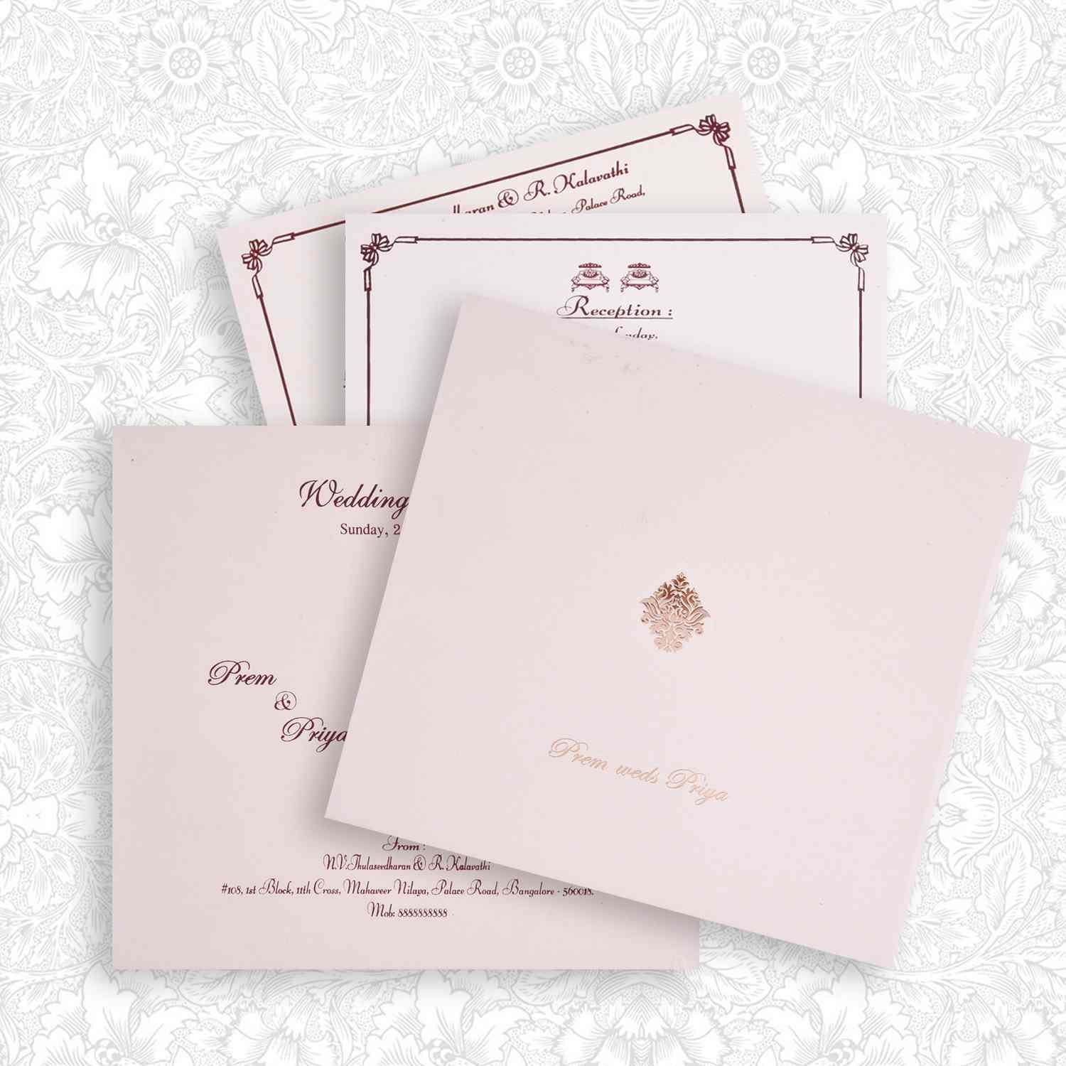 Charming Cream Shading Padded Wedding Card - KNK2298