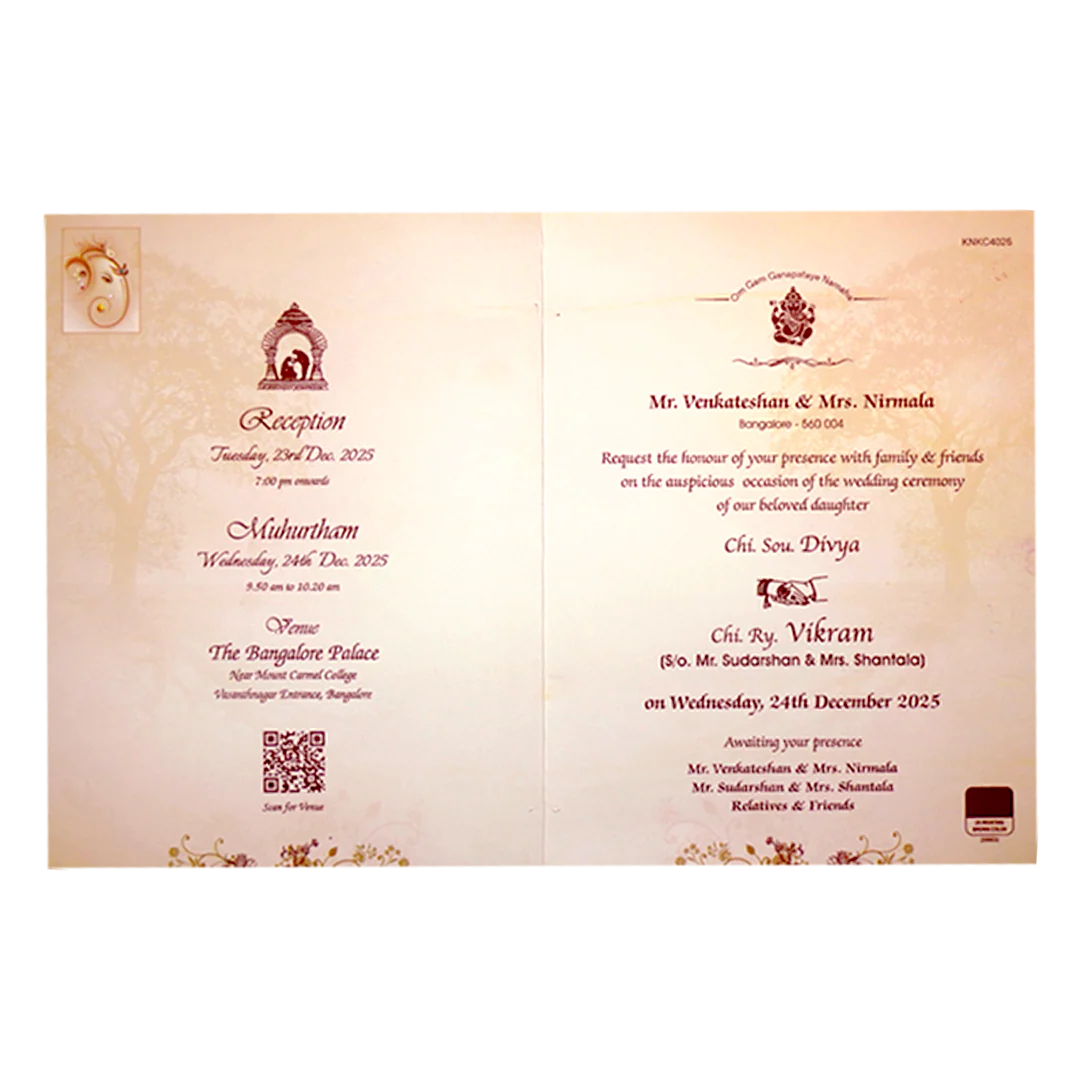 Cream Classic Ganesha With Bride and Groom Design-KNKC4026 - Image 5