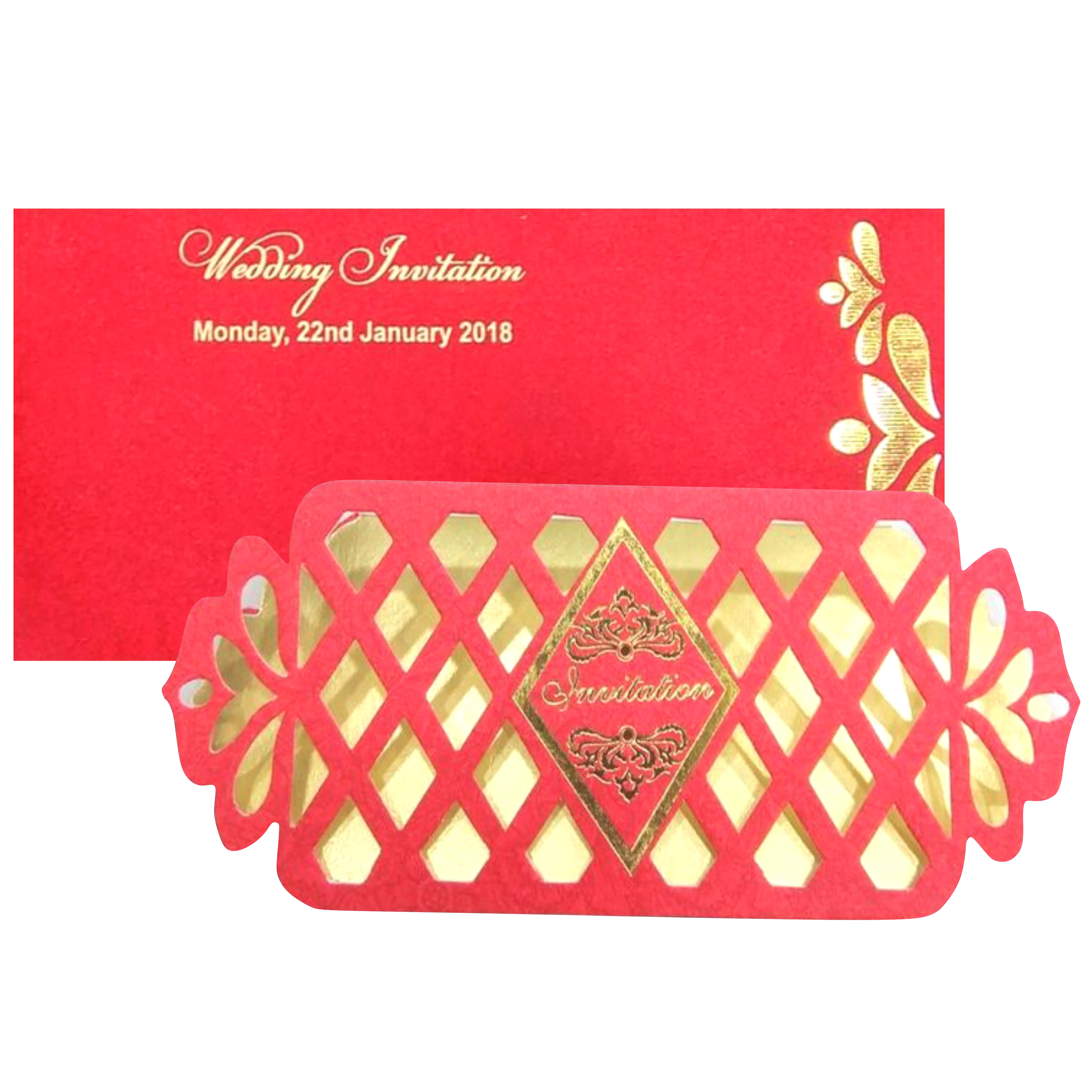 Charming Cut Design With Red Shaded Wedding Card - KNKSP729