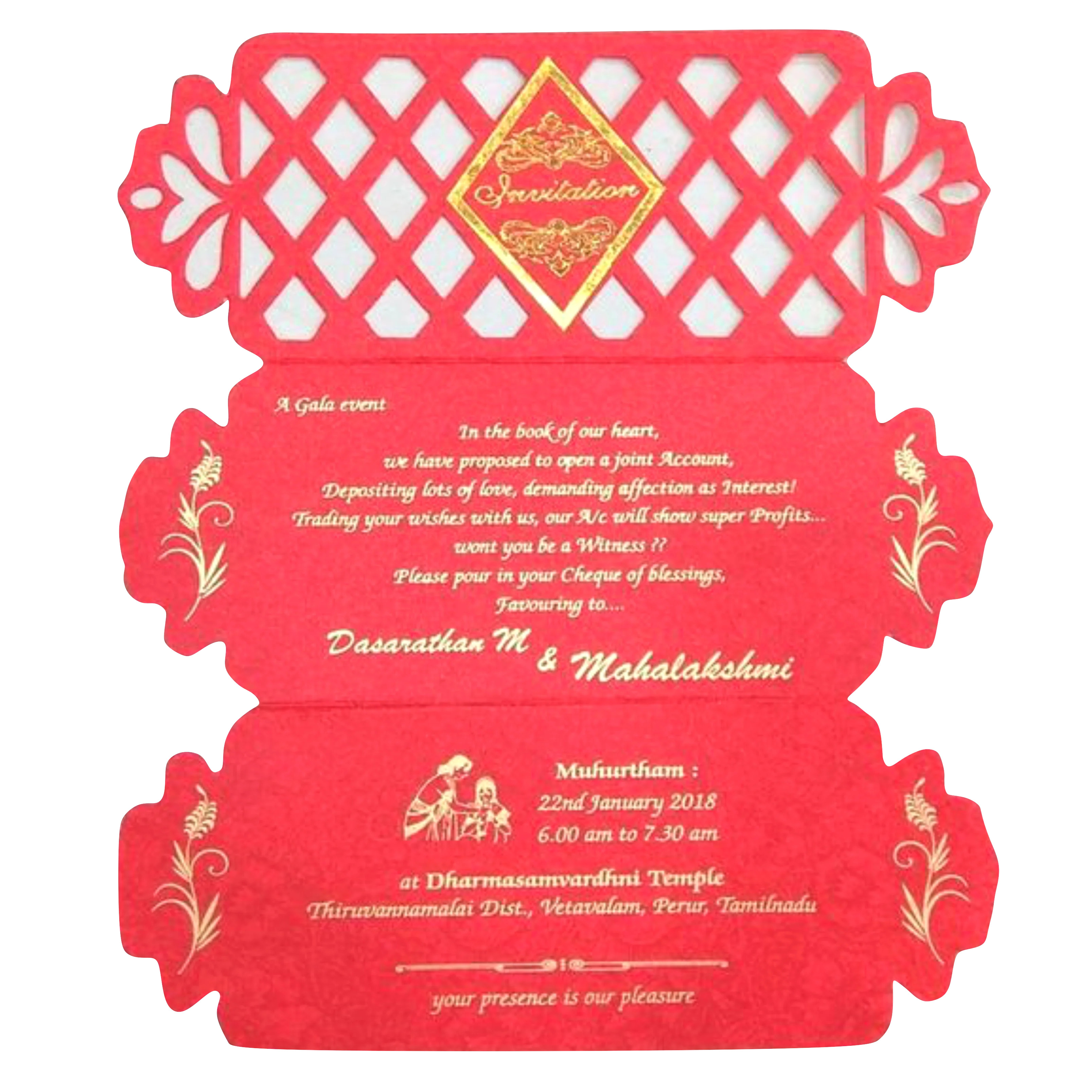 Charming Cut Design With Red Shaded Wedding Card - KNKSP729 - Image 4