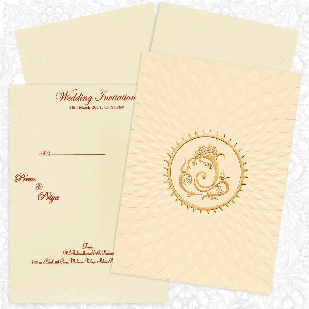 Classic Cream Shading with Ganesha Wedding Card - KNK3015