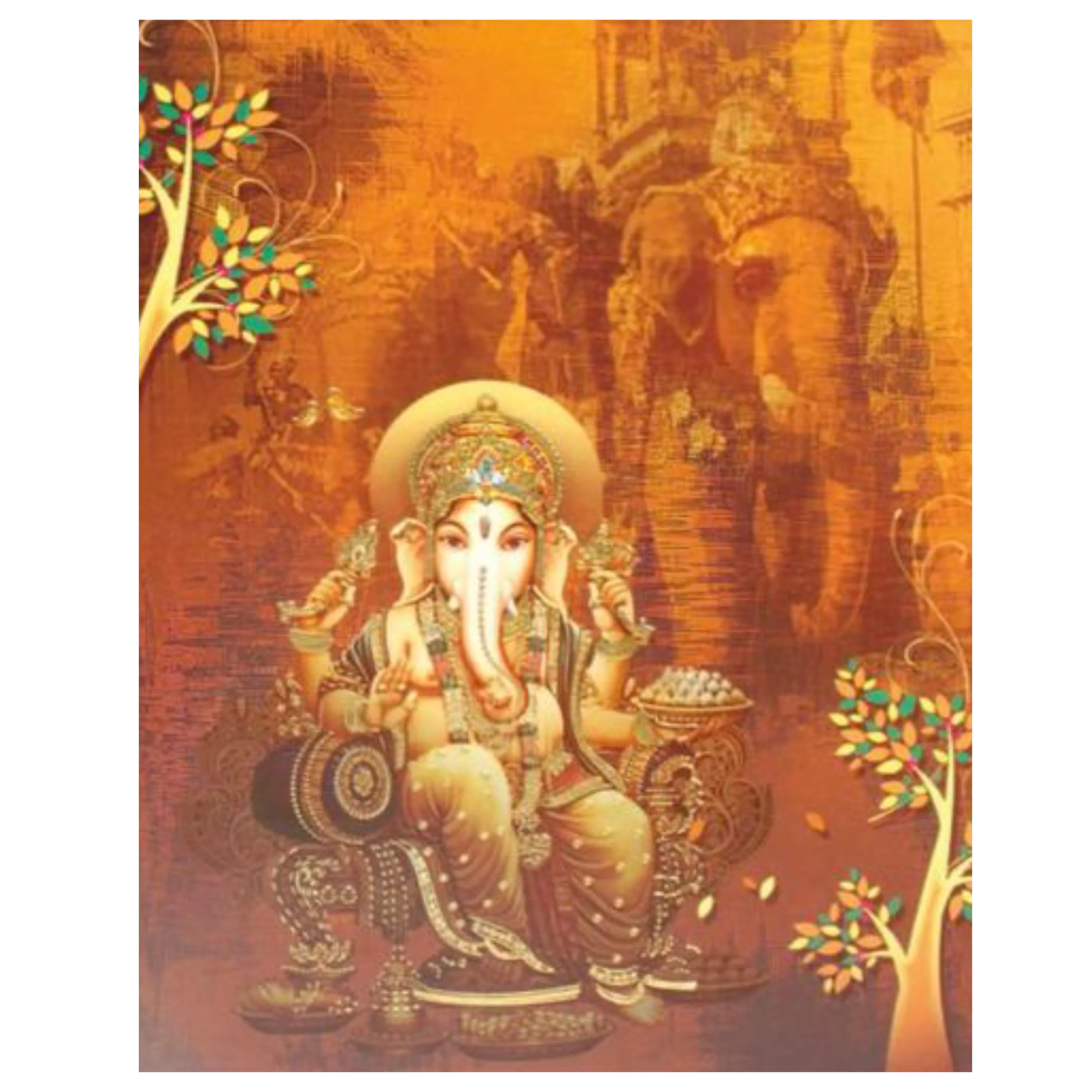 Brown Classic Ganesha With Elephant Background In Offset Print-KNKC4025 - Image 3