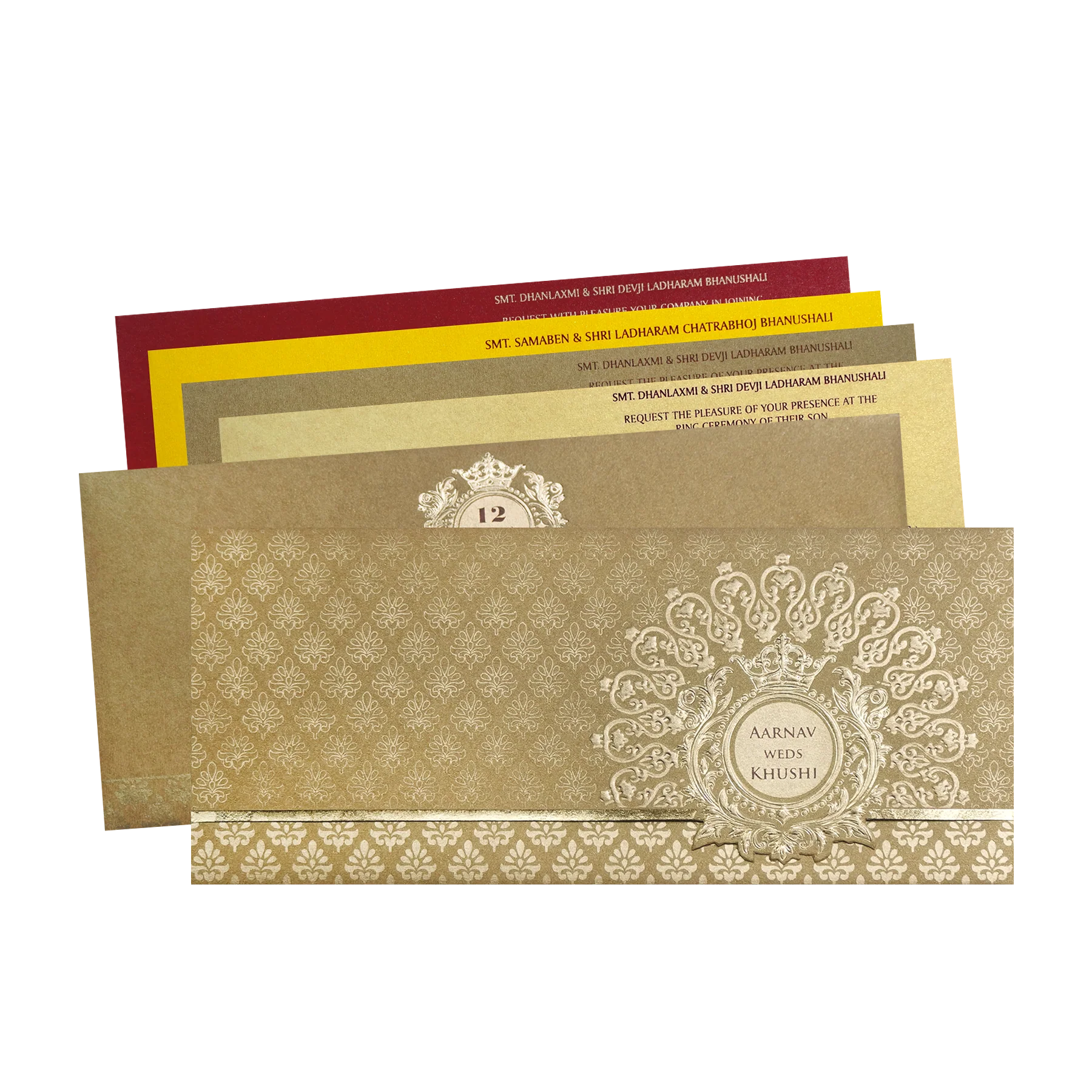 Classic Gold Embossed Regal Wedding Invitation Card-KPR06260