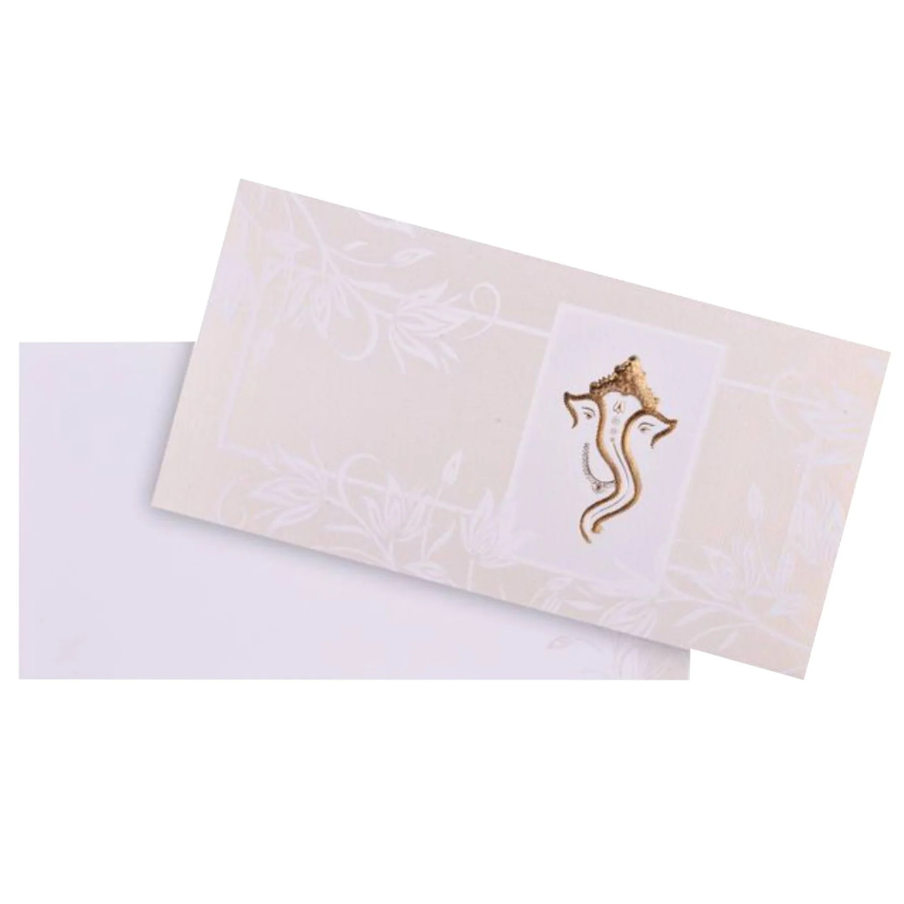 Classic Gold Foiling Ganesha With White Shading Wedding Card - KNKSB021 - Image 2