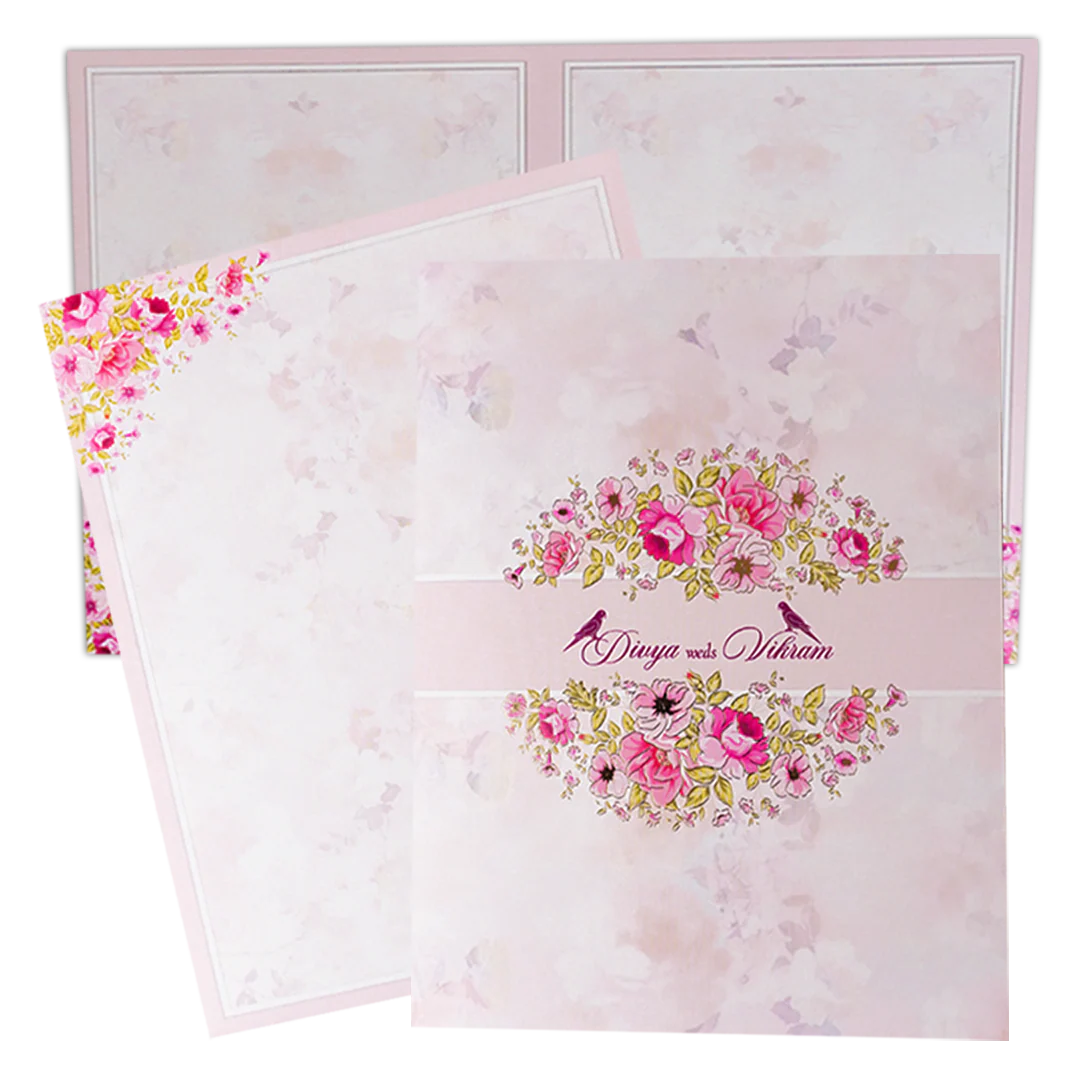 Classic Pink Floral Wedding Card-KNKJ1149