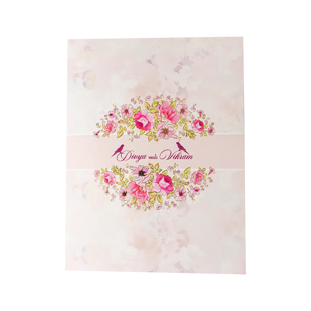 Classic Pink Floral Wedding Card-KNKJ1149 - Image 3