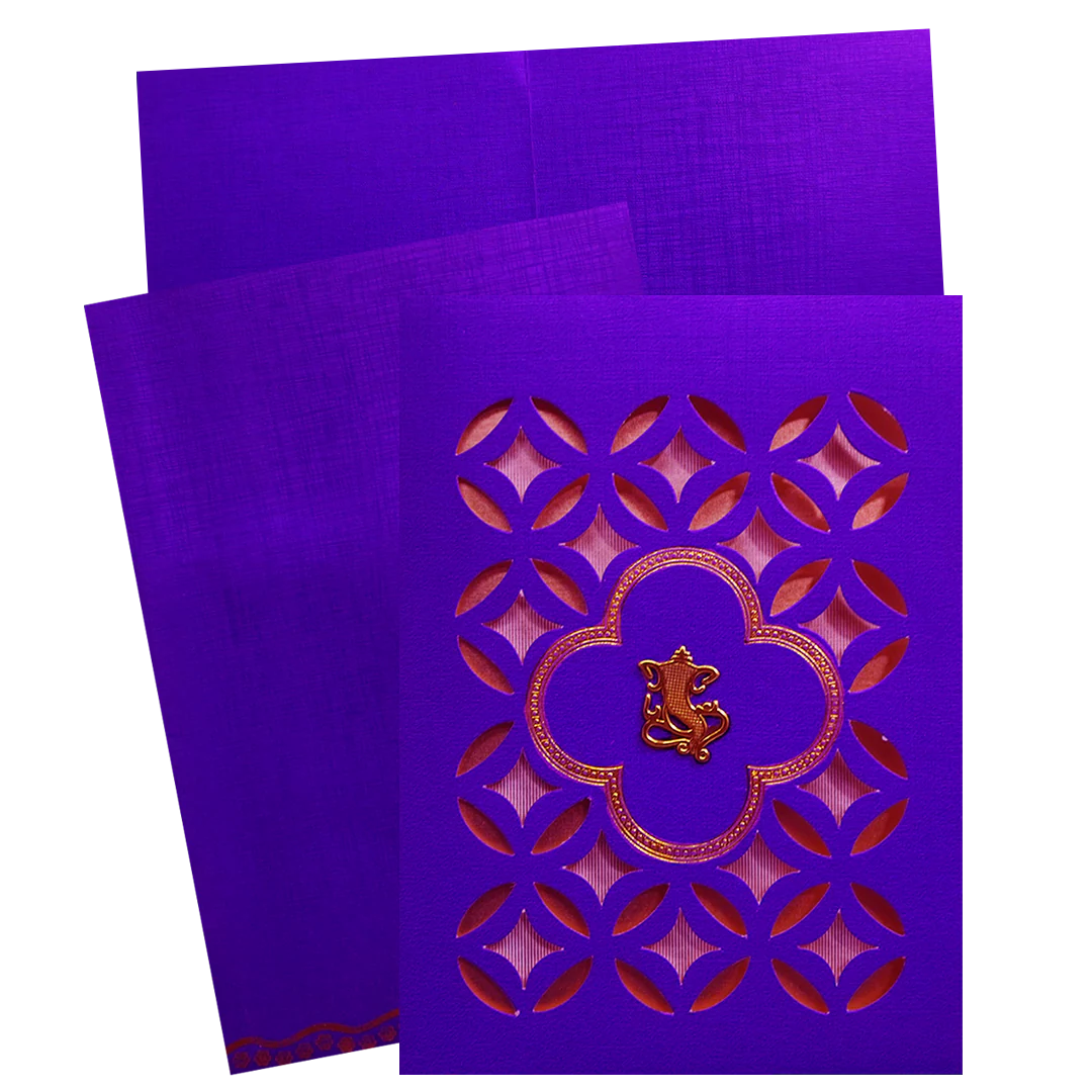 Purple Laser-Cut Wedding Card-KNK30491