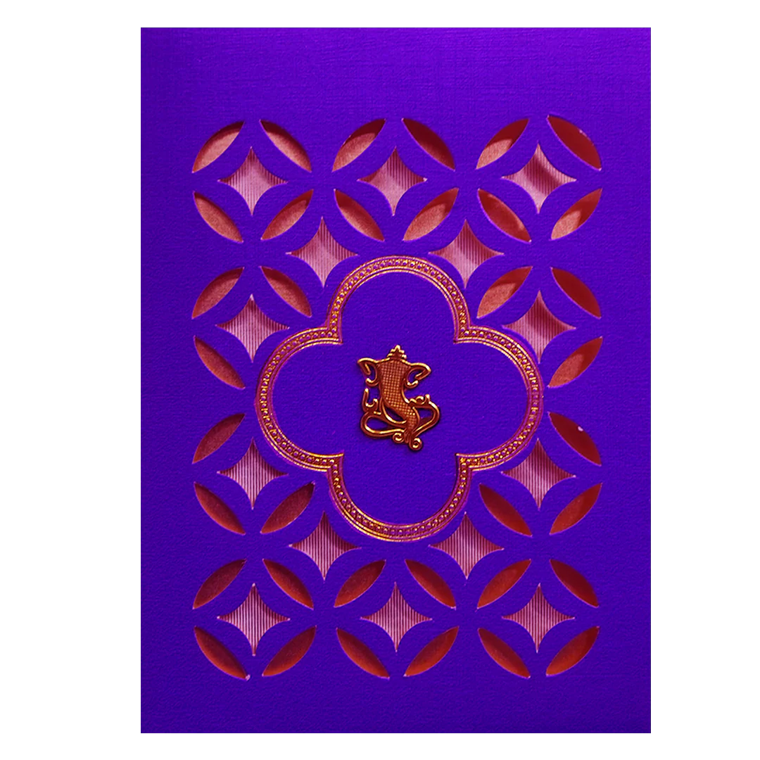 Purple Laser-Cut Wedding Card-KNK30491 - Image 3