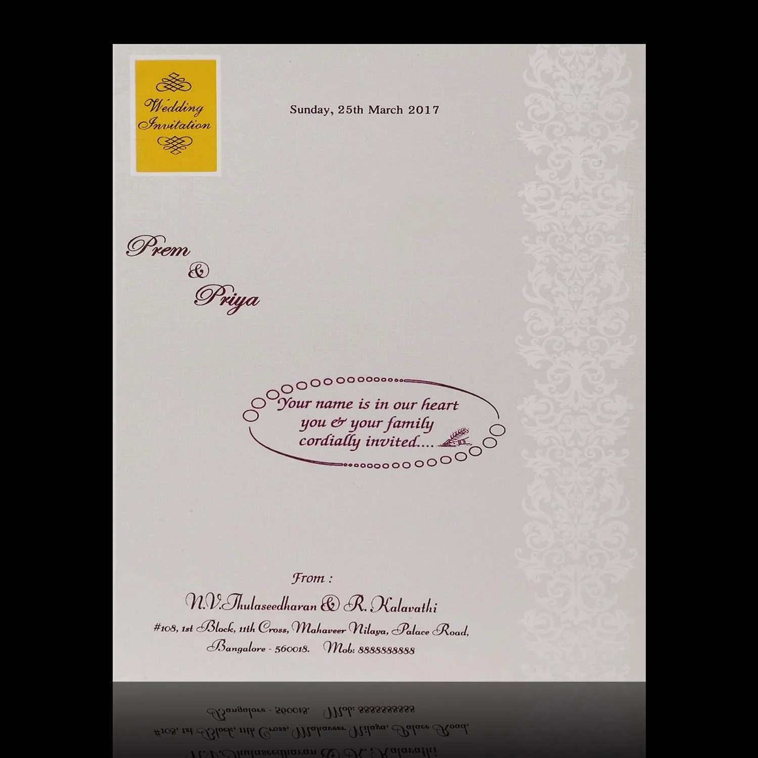 Classic White Floral Theme Wedding Card - KNK4037 - Image 4