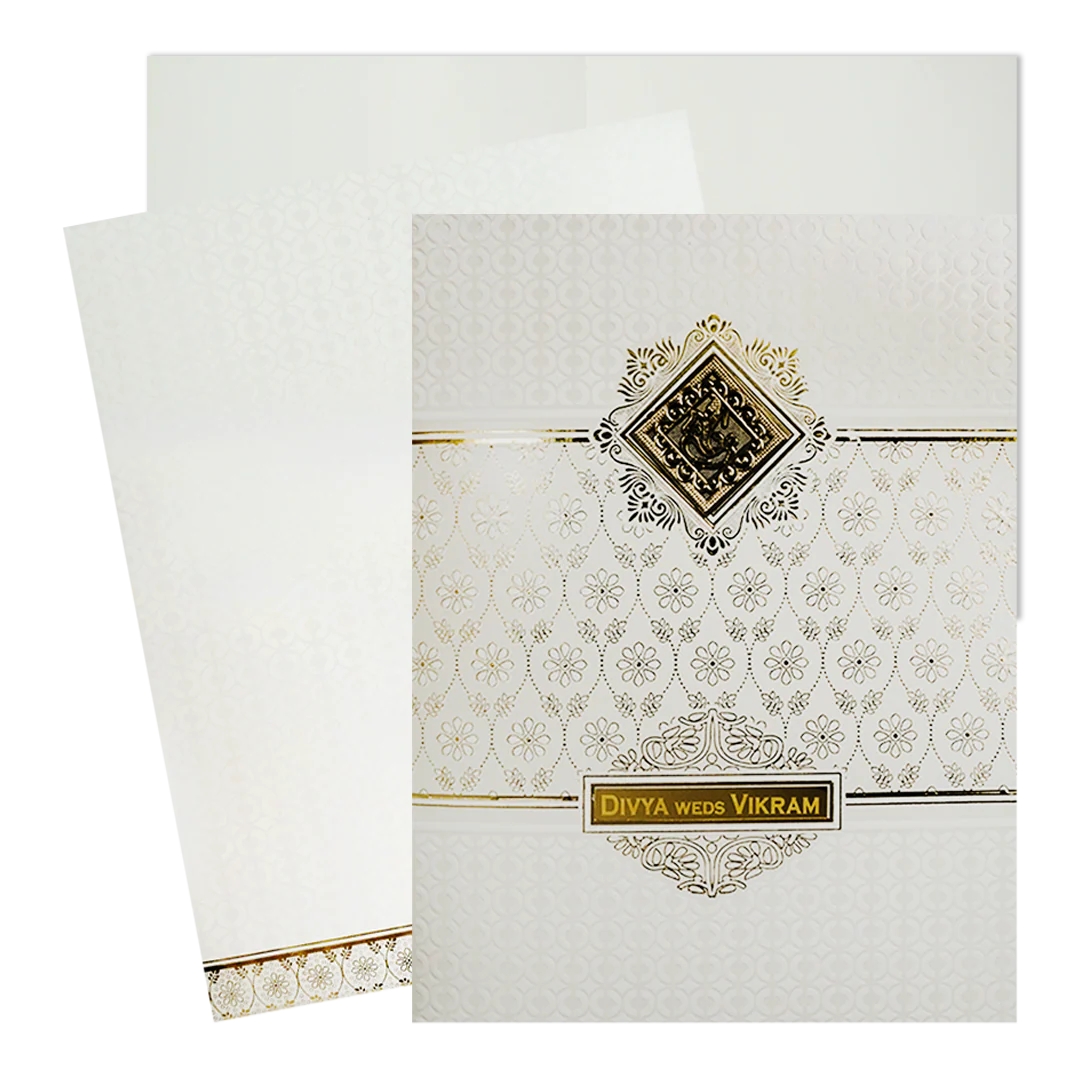 Classic White & Gold Floral Wedding Card-KNJS2091