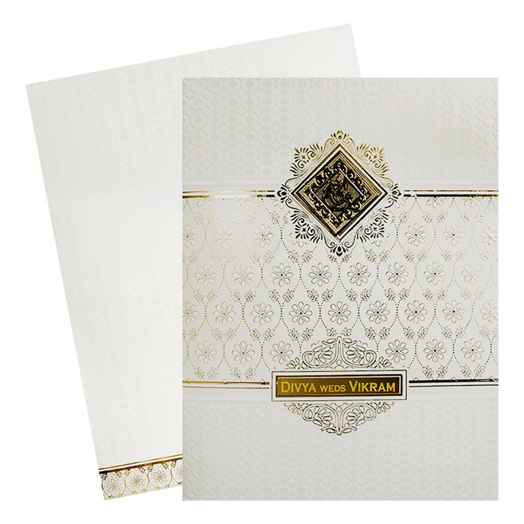 Classic White & Gold Floral Wedding Card-KNJS2091 - Image 2