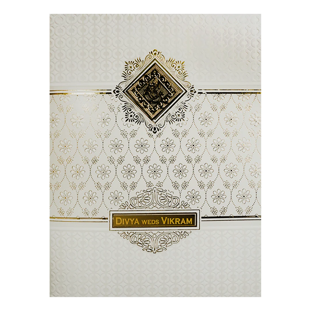 Classic White & Gold Floral Wedding Card-KNJS2091 - Image 3