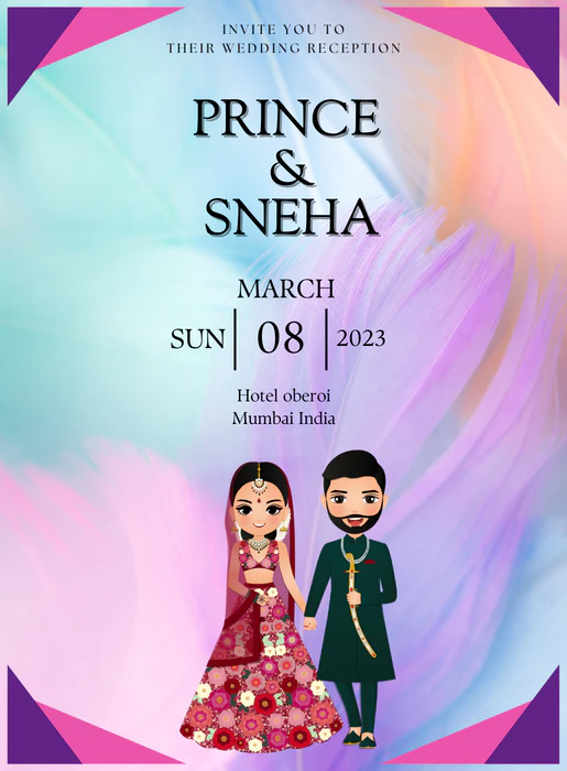 Colorful Caricature Reception Party Invitation-AARPI009 - Image 2