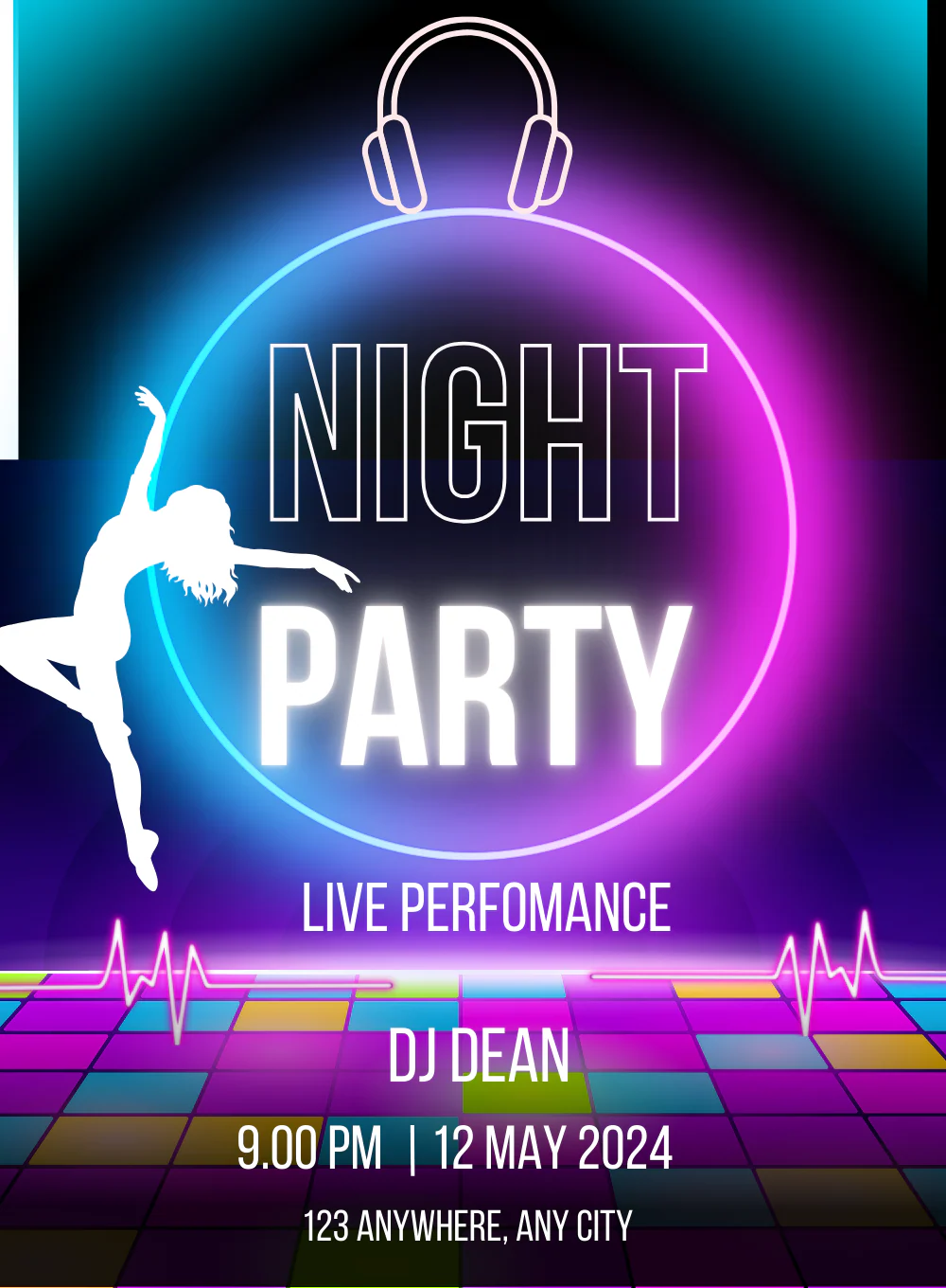 Colorful Disco Dance Party Invitation-AADPI023