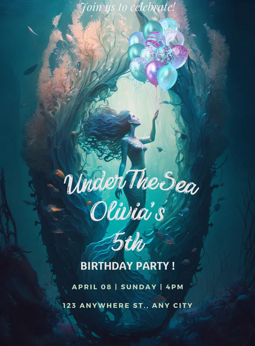 Colorful Sea Mermaid Invitation-AAMER010 - Image 2