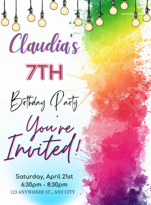 Colorful Splash Rainbow Invitation-AARNB007 - Image 2