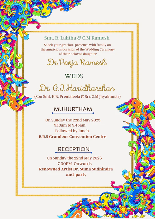 Colourful Floral and Bird Theme Wedding Invitation-EINK0033 - Image 2