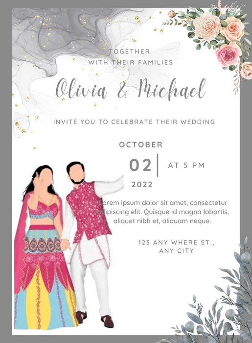 Colourful Couple Caricature Wedding Invitation-AACAR015 - Image 2
