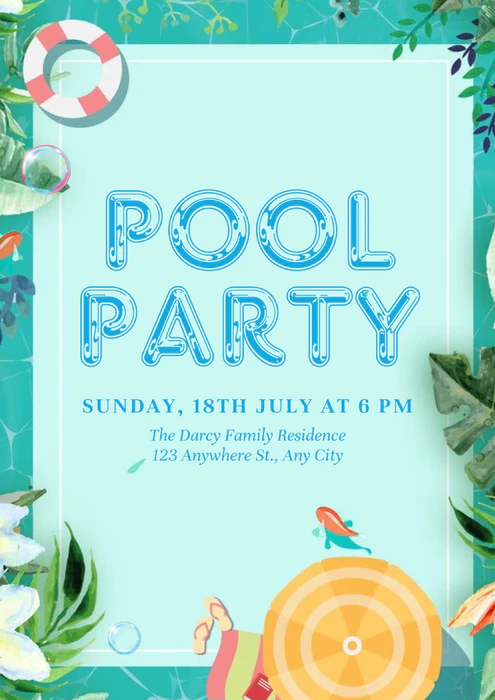Cool Blue Pool Party Invitation-AAPPI002 - Image 2