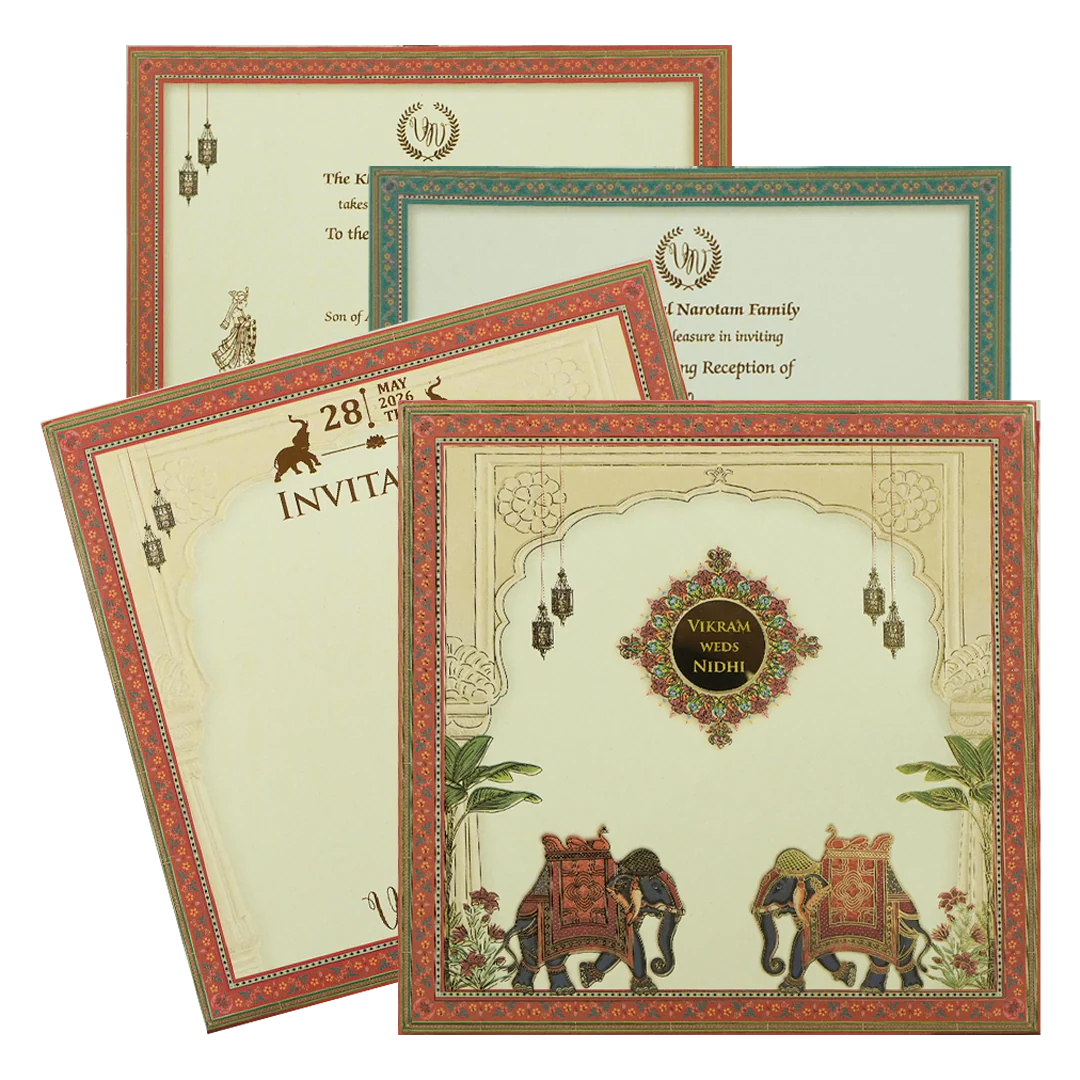 Cream Arch Royal Elephant Wedding Card-KRE27130