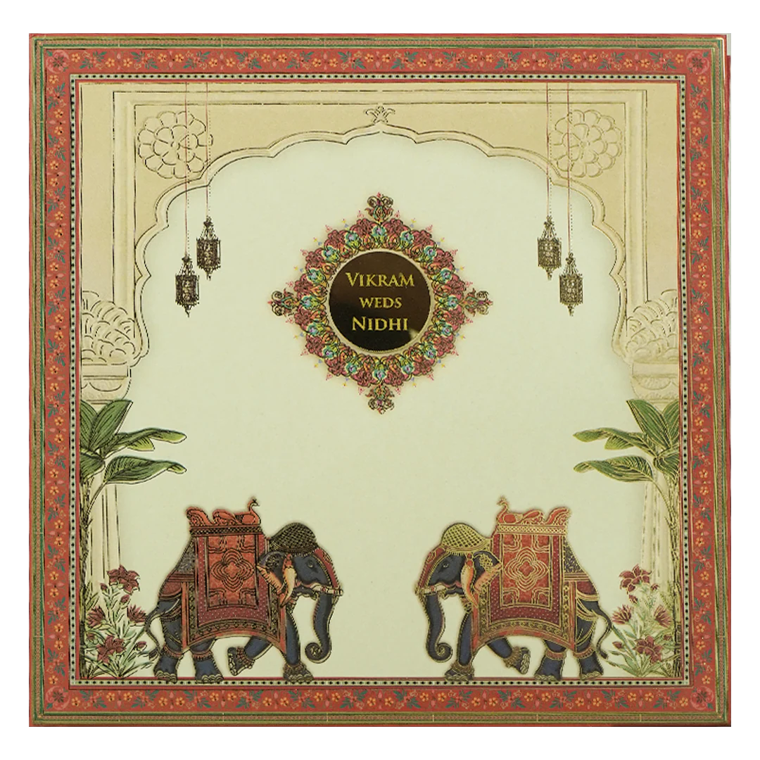 Cream Arch Royal Elephant Wedding Card-KRE27130 - Image 3