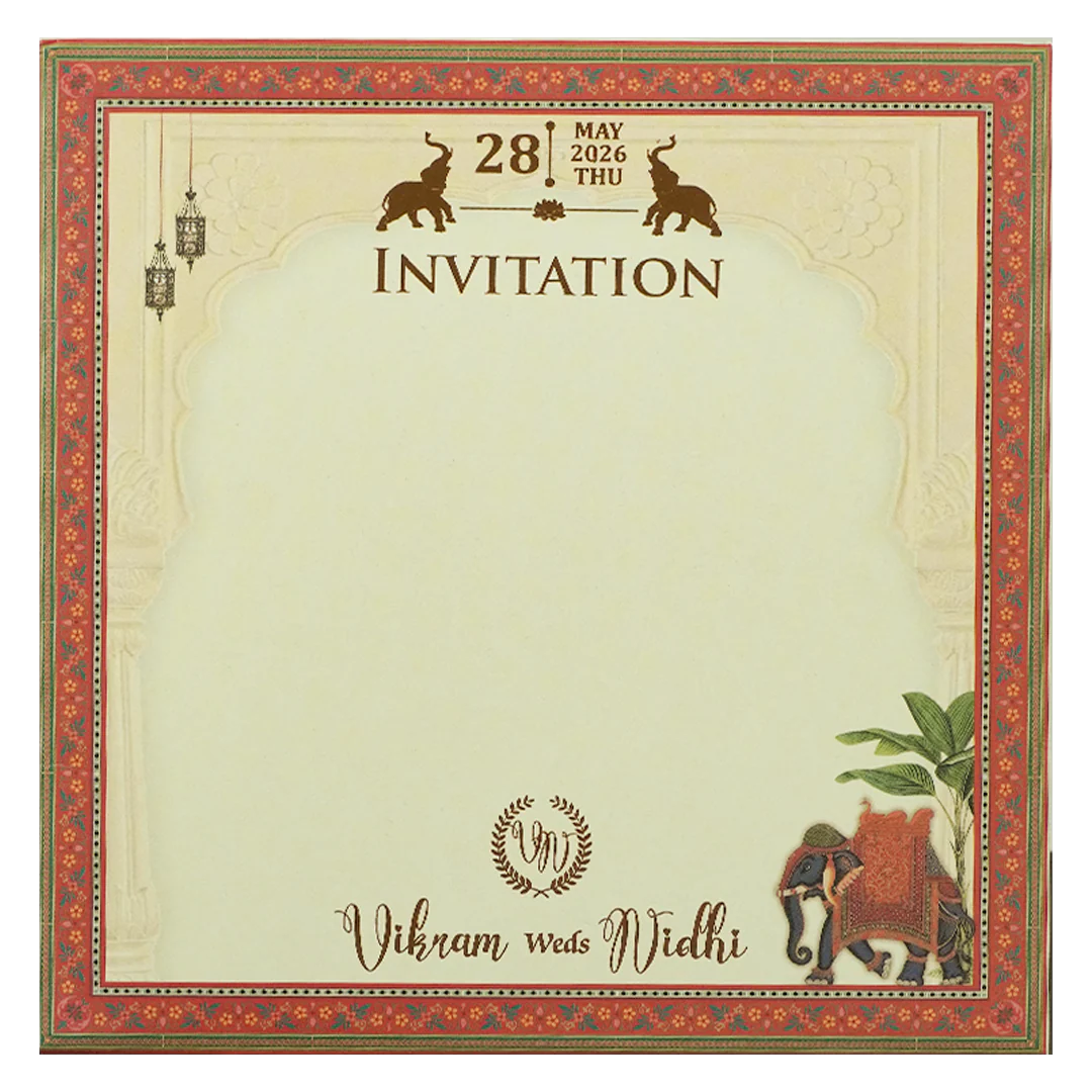 Cream Arch Royal Elephant Wedding Card-KRE27130 - Image 4