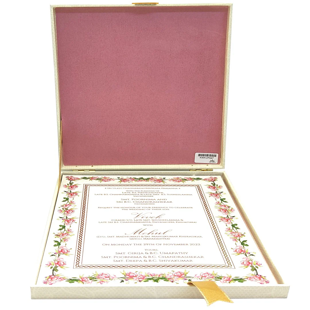 White Floral Box Invitation Card-KNKUP053 - Image 6