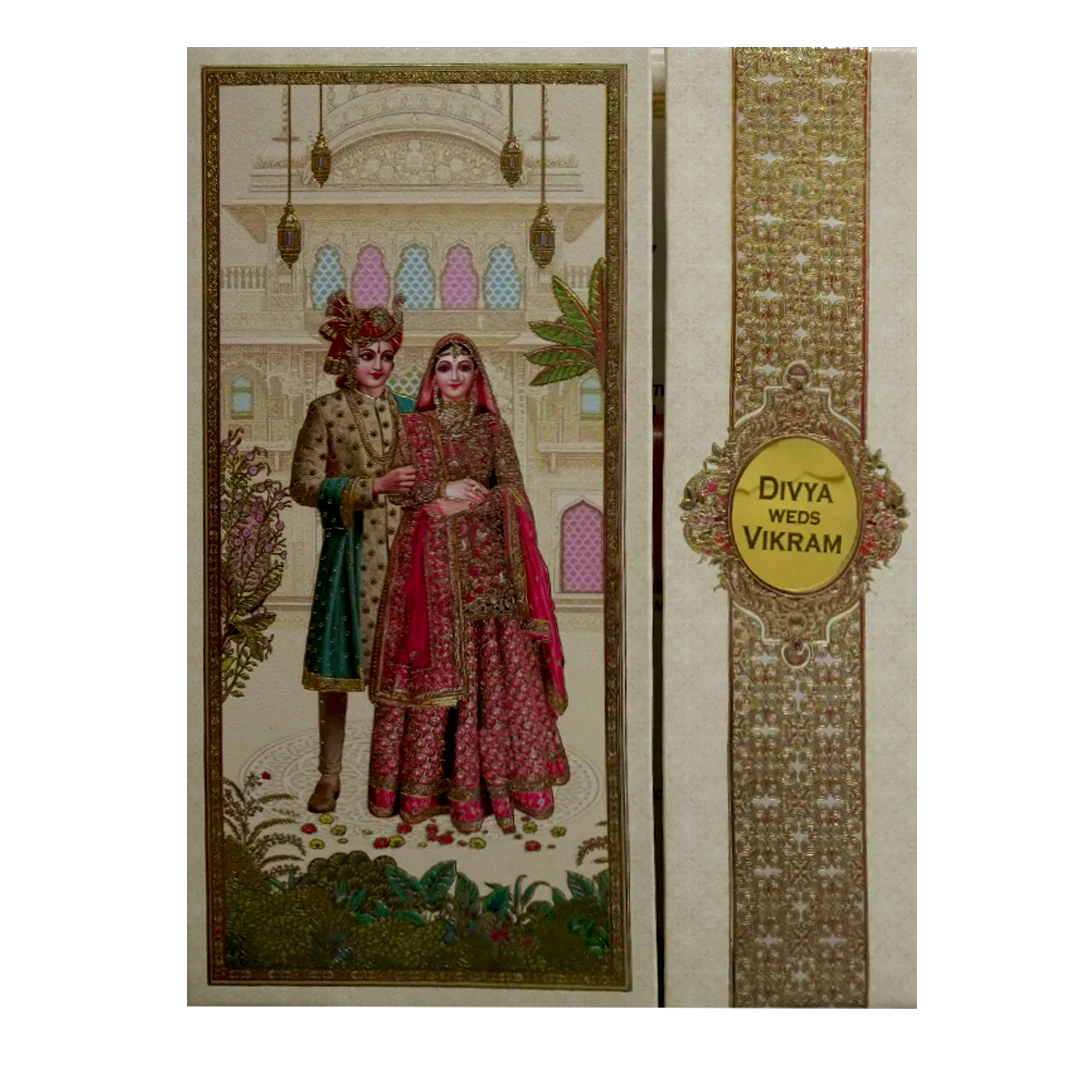 Cream Bride And Groom Wedding Card-KNMO9305 - Image 3