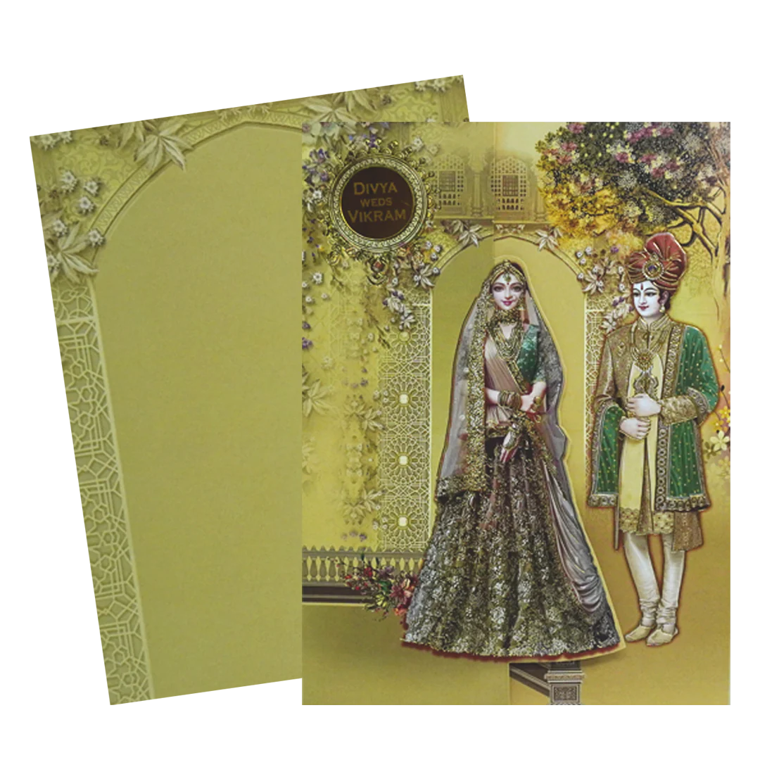Cream Bride Groom Door Wedding Card-KNLY6101 - Image 2
