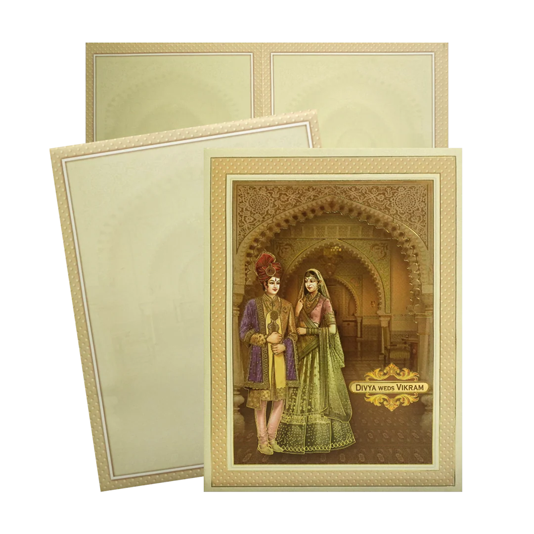 Cream Bride Groom Nameplate Wedding Card-KNKJ1134