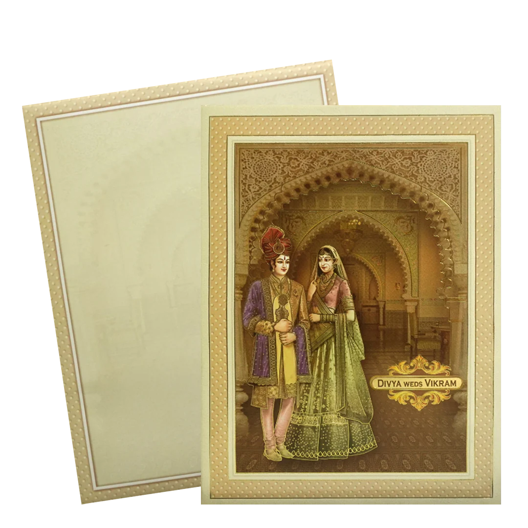 Cream Bride Groom Nameplate Wedding Card-KNKJ1134 - Image 2